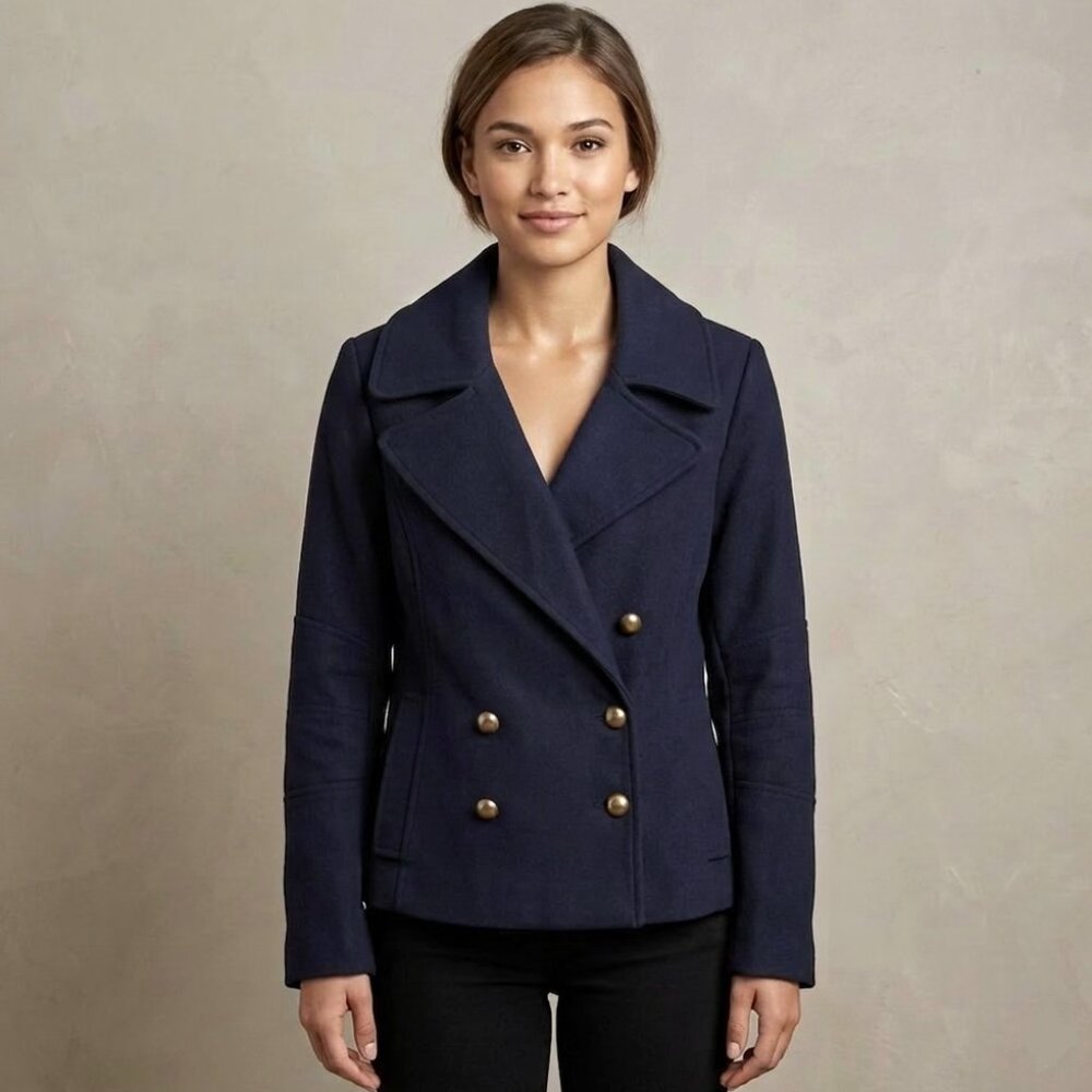 Charlotte Russe Navy Blue Peacoat Gold Military Buttons Size L